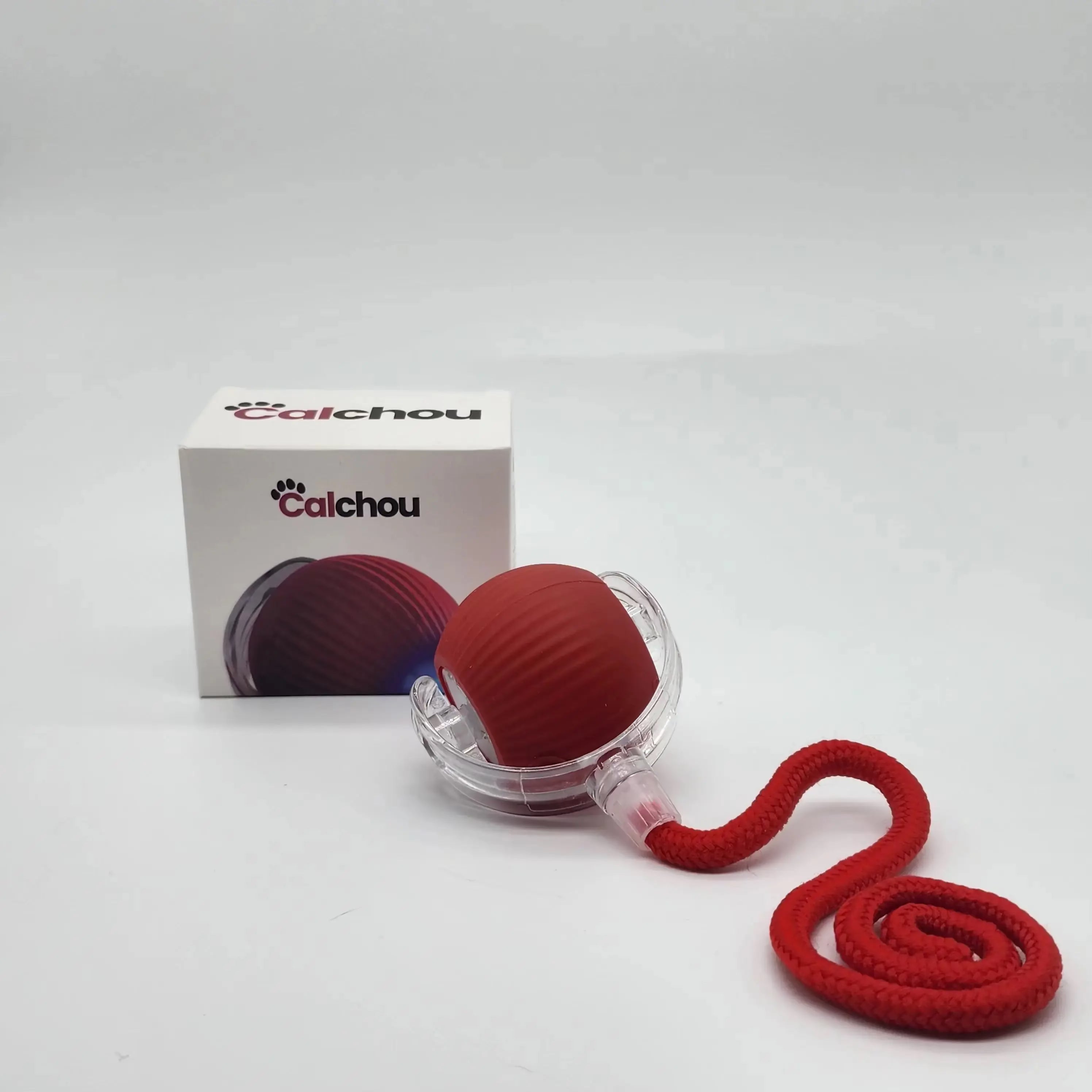 Balle interactive rouge pour chat Calchou avec corde, jouet rechargeable stimulant l’instinct de jeu, conçue pour le jeu autonome et interactif