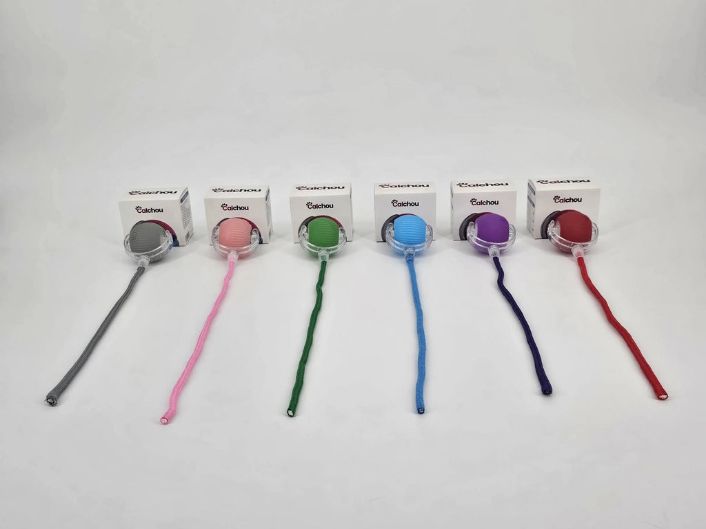 Ensemble de balles interactives pour chat Calchou disponibles en plusieurs couleurs, jouets rechargeables avec corde favorisant le jeu et l’activité