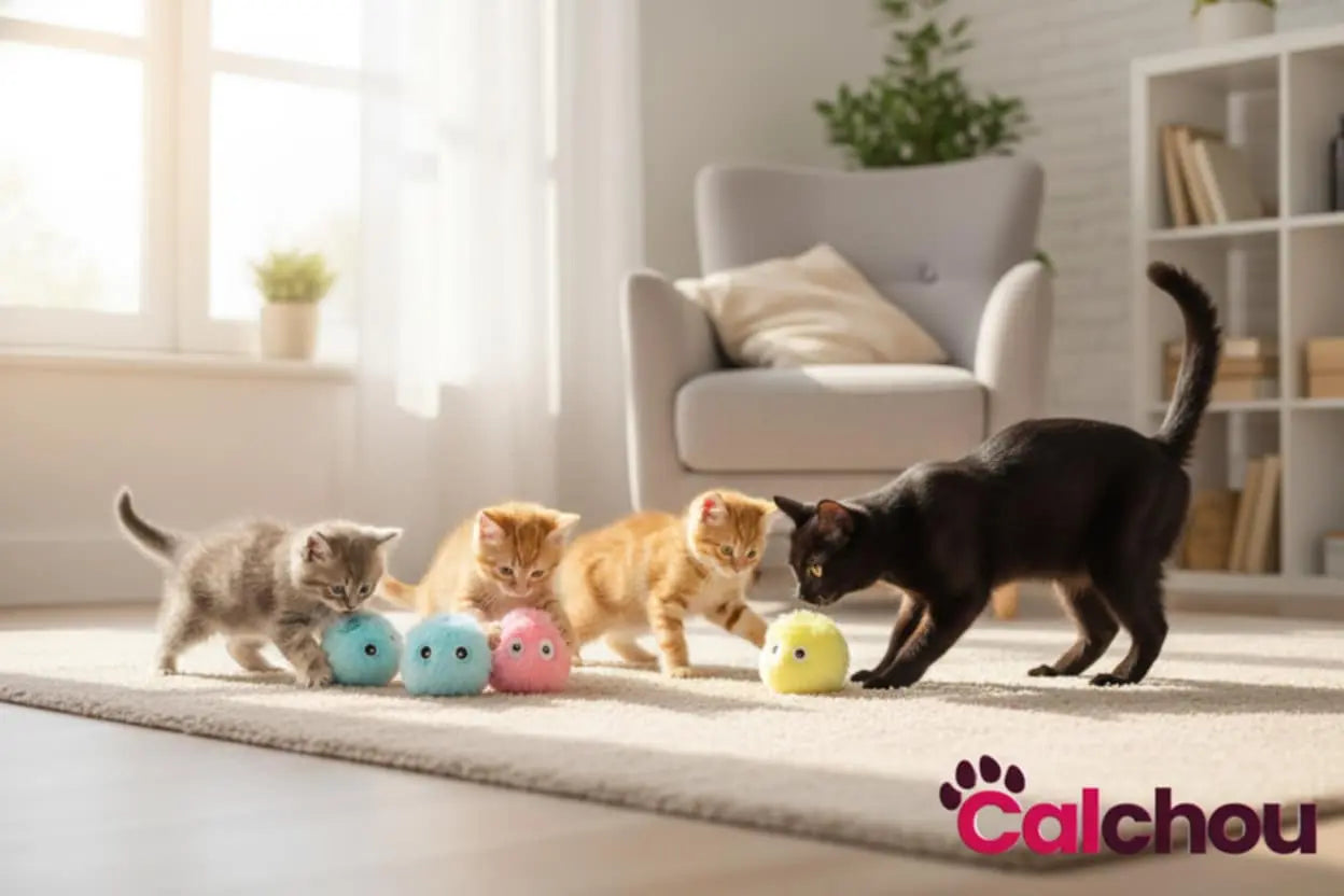 Lot de 3 Balles en peluche pour chats Calchou